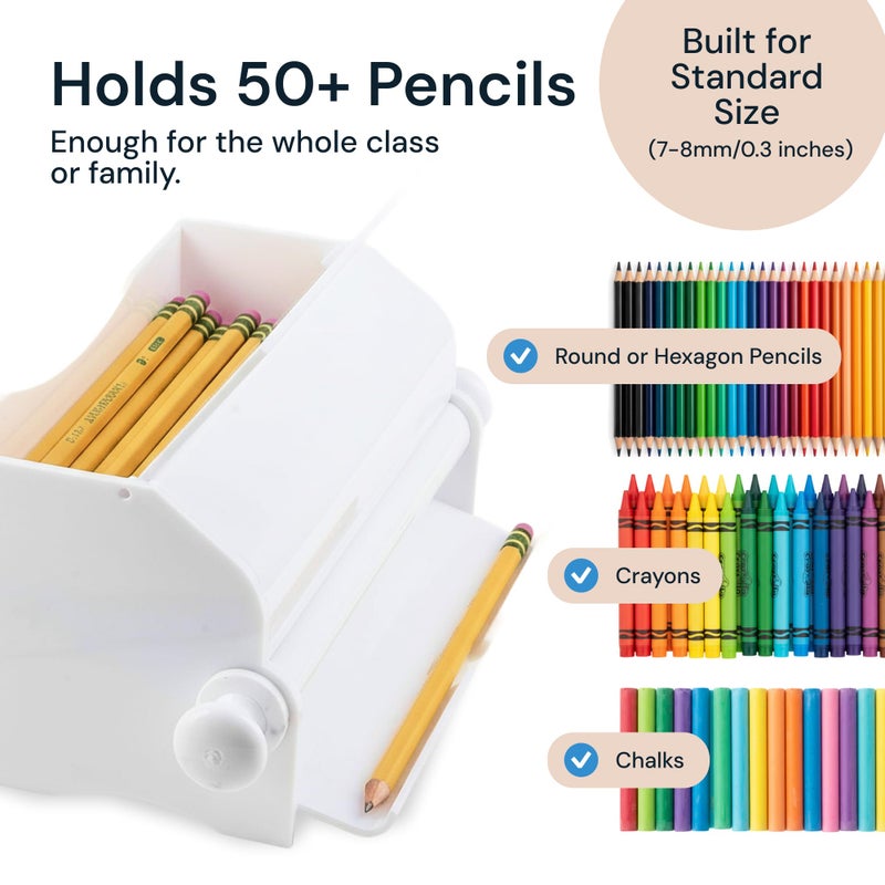 SimplyImagine Pencil Dispenser for Classroom & Office - 10.5 in W x 5.5 in D x 4 in H White Acrylic - Holds 50 No. 2 Pencils with Smooth Rolling Knob - Classroom Must Haves & Teacher Gadgets - Image 5
